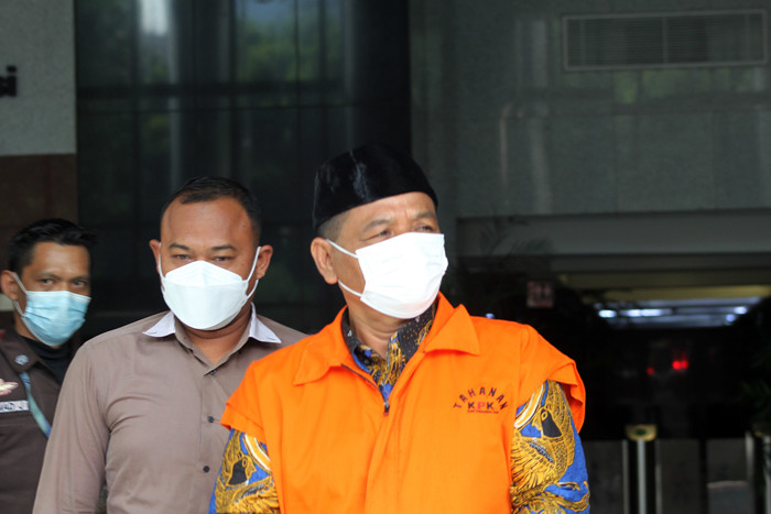 M Totoh Gunawan usai menjalani sidang lanjutan secara virtual di Gedung Merah Putih KPK, Jakarta, Jumat (10/9/2021).