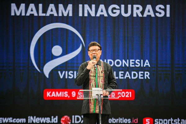 Malam inagurasi Indonesia Visionary Leader 2021 di MNC Conference Hall, iNews Tower lantai 3, Kebon Sirih, Jakarta Pusat, Kamis (9/9/2021).