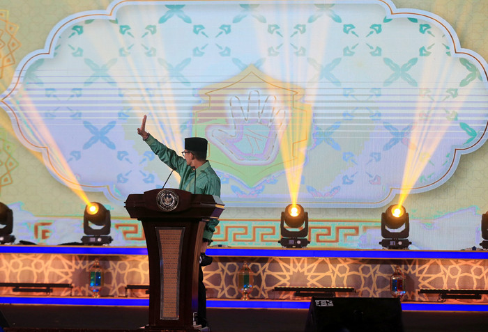 Menparekraf Sandiaga Salahudin Uno meluncurkan program Santri Digitalpreneur Indonesia di Jakarta, Senin (13/09/2021) malam.
