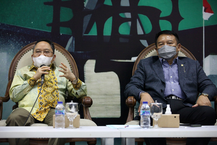 Diskusi Dialektika Demokrasi di Media Center Gedung Nusantara III, Kompleks Parlemen MPR/DPR-DPD, Senayan, Jakarta, Kamis (16/9/2021).