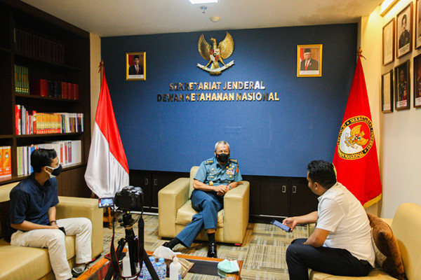 Sekretaris Jenderal Dewan Ketahanan Nasional, Laksdya Harjo Susmoro saat ditemui di Kantor Pusat Watannas, Jalan Merdeka Barat, Jakarta Pusat, Senin (20/9/2021)