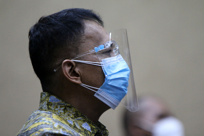 Terdakwa Angin Prayitno Aji menjalani sidang lanjutan di Pengadilan Tipikor, Jakarta, Senin (27/9/2021).