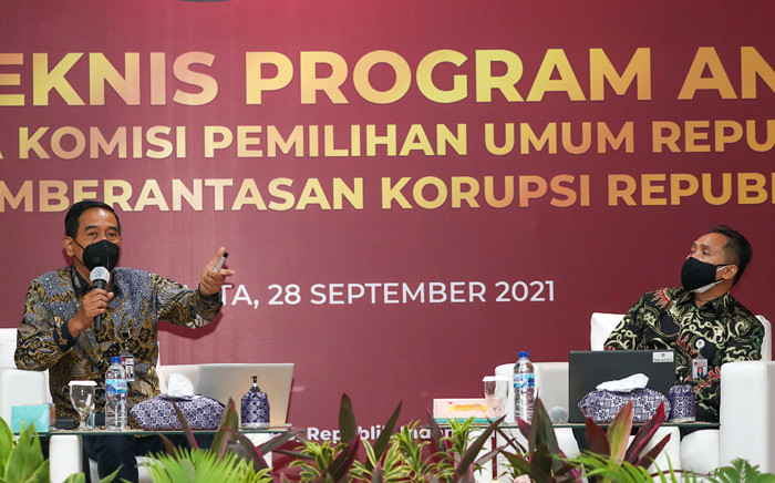 Pelaksanaan bimbingan teknis program antikorupsi, kerjasama KPU dengan KPK di Jakarta, Selasa (28/9/2021).