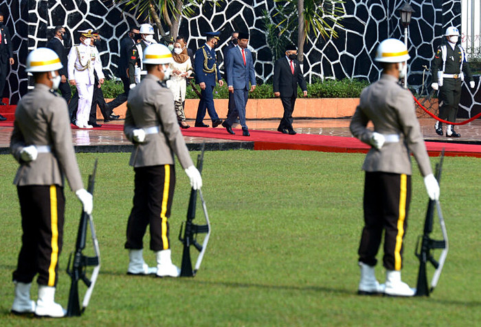 Presiden Joko Widodo memimpin upacara peringatan Hari Kesaktian Pancasila Tahun 2021 di Monumen Pancasila Sakti, Lubang Buaya, Jakarta Timur, Jumat (1/10/2021).