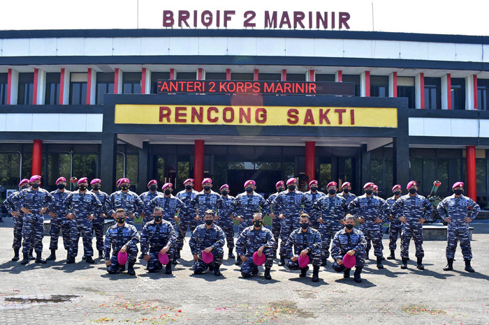Kenaikan Pangkat Perwira Pertama Brigif 2 Marinir periode 1 Oktober 2021, di Sidoarjo, Jawa Timur, Jumat (1/10/2021).