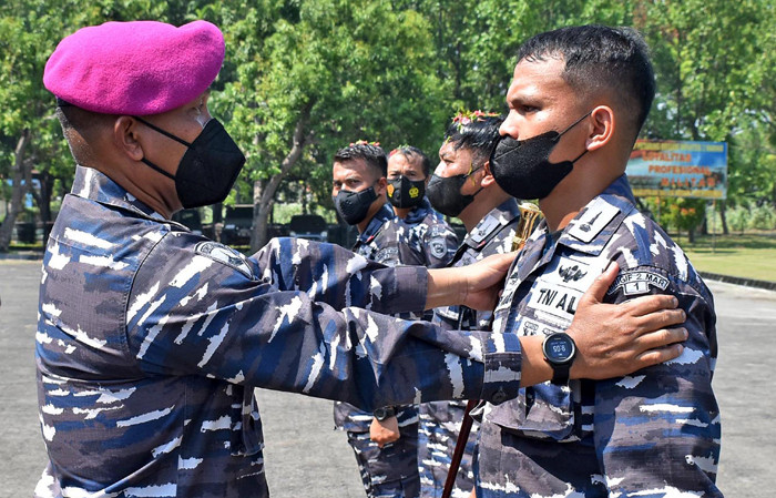 Kenaikan Pangkat Perwira Pertama Brigif 2 Marinir periode 1 Oktober 2021, di Sidoarjo, Jawa Timur, Jumat (1/10/2021).