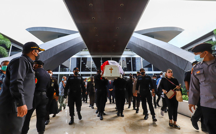Jenazah Sabam Sirait disemayamkan di Gedung Nusantara, Kompleks Parlemen, Senayan, Jakarta, Minggu (3/10/2021).