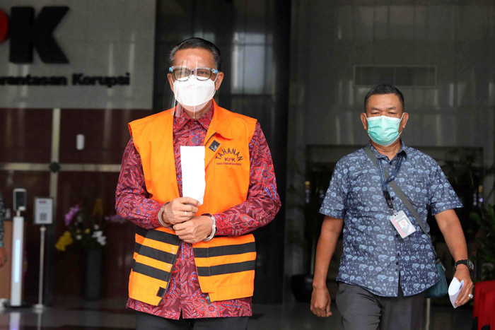 Terdakwa Gubernur Sulawesi Selatan (nonaktif) Nurdin Abdullah usai menjalani sidang lanjutan secara Virtual di Gedung KPK, Jakarta, Rabu (6/10/2021).