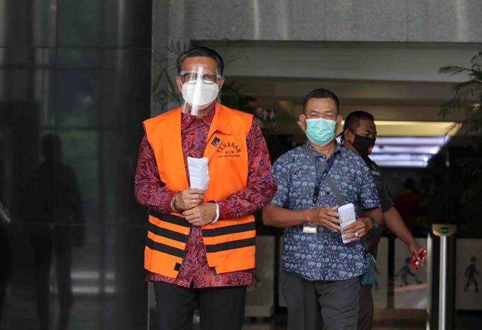 Terdakwa Gubernur Sulawesi Selatan (nonaktif) Nurdin Abdullah usai menjalani sidang lanjutan secara Virtual di Gedung KPK, Jakarta, Rabu (6/10/2021).
