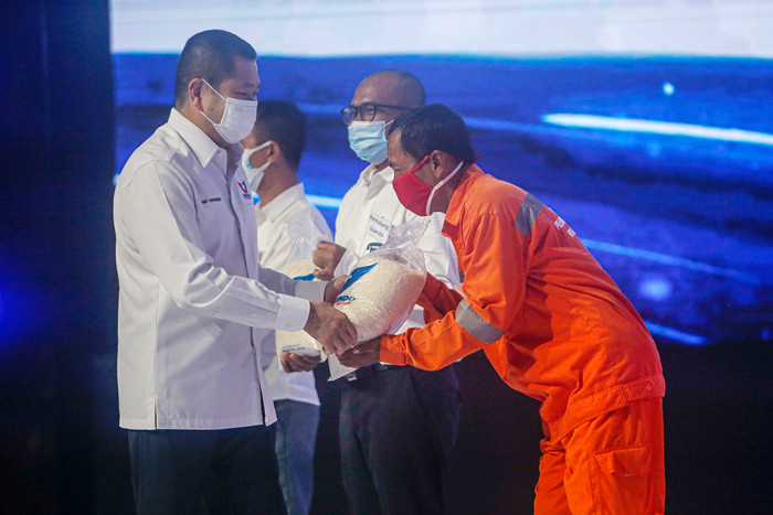 Ketua Umum Partai Perindo Hary Tanoesoedibjo saat memberikan Pidato Kebangsaan dalam rangka Peringatan HUT Ke-7 Partai Perindo di Jakarta, Jumat (8/10/2021).