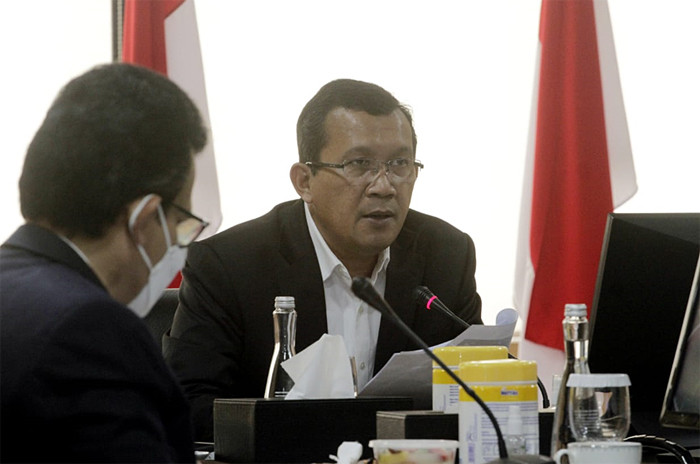 Direktur Utama PT Bank Tabungan Negara (Persero) Tbk Haru Koesmahargyo saat Laporan keuangan perseroan per 30 September 2021 di Jakarta, Kamis (21/10/2021).