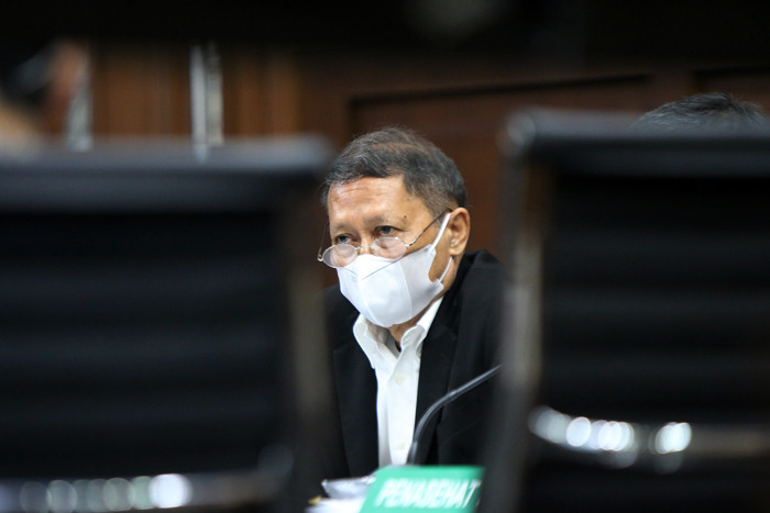 Terdakwa Mantan Direktur Utama PT Pelindo II Richard Joost Lino menjalani sidang lanjutan di Pengadilan Tipikor, Jakarta,  Rabu (27/10/2021).