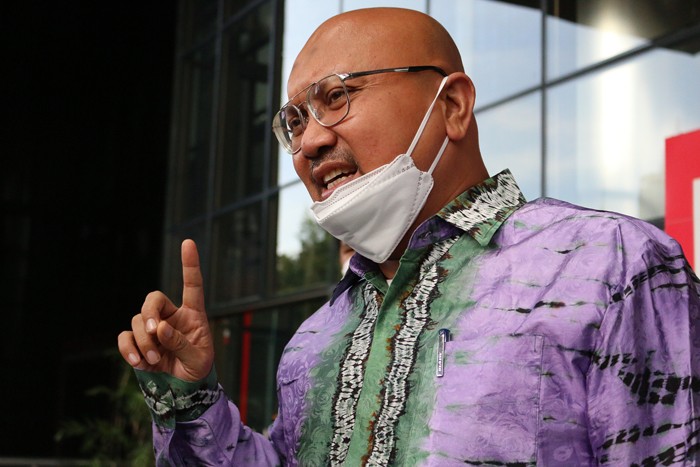 Ketua Komisi Pemillihan Umum (KPU) Ilham Saputra saat menyambangi Gedung Merah Putih KPK Kuningan Jakarta, Selasa (9/11/2021).