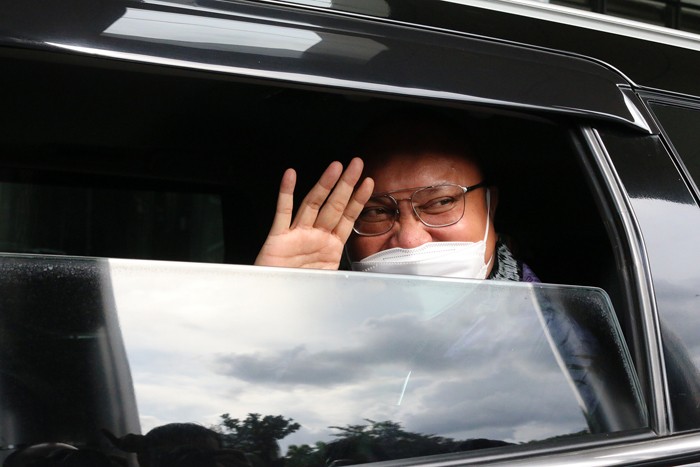 Ketua Komisi Pemillihan Umum (KPU) Ilham Saputra saat menyambangi Gedung Merah Putih KPK Kuningan Jakarta, Selasa (9/11/2021).