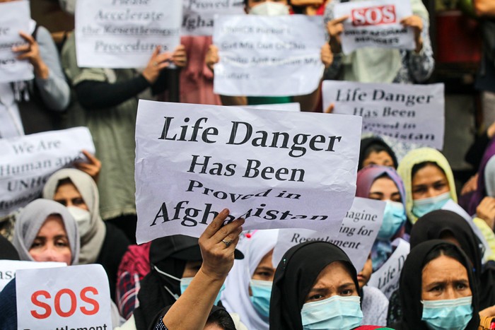 Puluhan pencari suaka asal Afghanistan kembali menggelar aksi unjuk rasa di luar Kantor United Nations High Commissioner for Refugees (UNHCR).