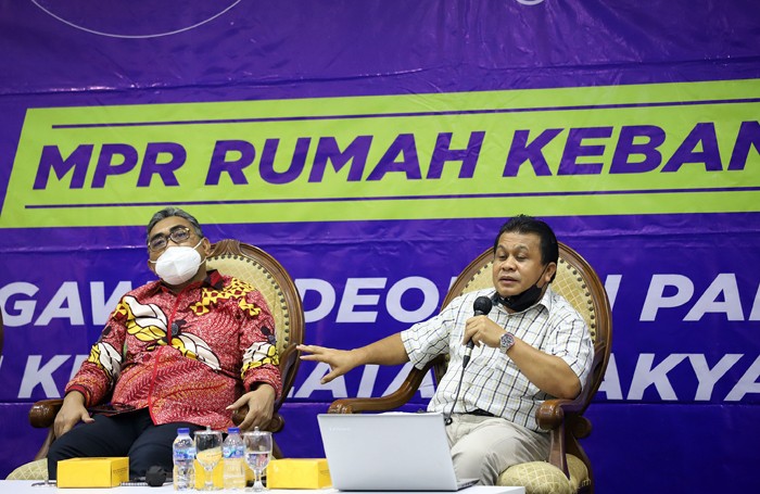 Diskusi empat pilar MPR di Kompleks Parlemen, Senayan, Jakarta, Senin (22/11/2021).