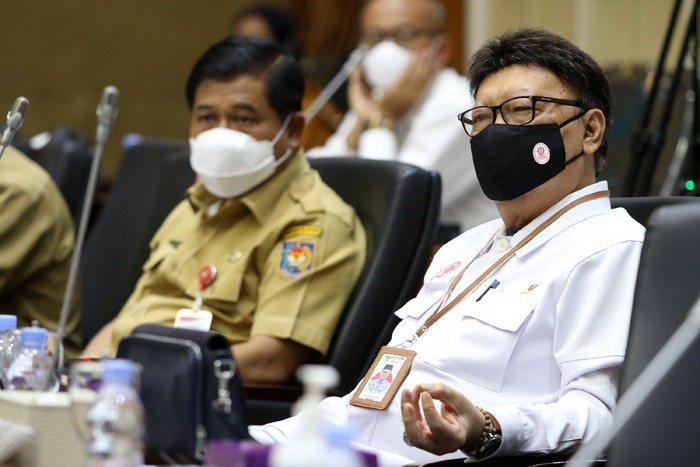 Rapat Pleno dengan Badan Legislasi DPR di Kompleks Parlemen Senayan, Jakarta, Senin (22/11/2021).