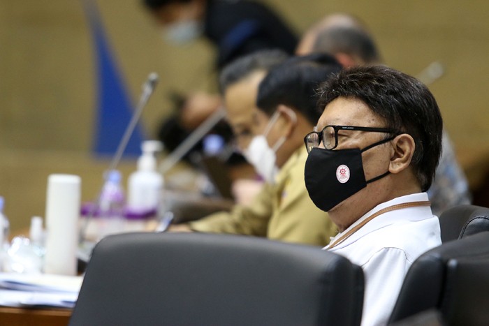 Rapat Pleno dengan Badan Legislasi DPR di Kompleks Parlemen Senayan, Jakarta, Senin (22/11/2021).