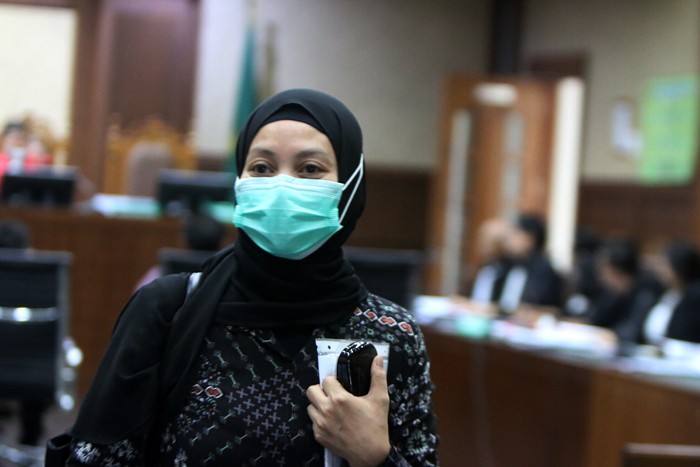 Terdakwa Direktur Utama PT Jazmina Asri Kreasi Jasmina Julie Fatima mengikuti sdang lanjutan di Pengadilan Tipikor, Jakarta, Selasa (23/11/2021).