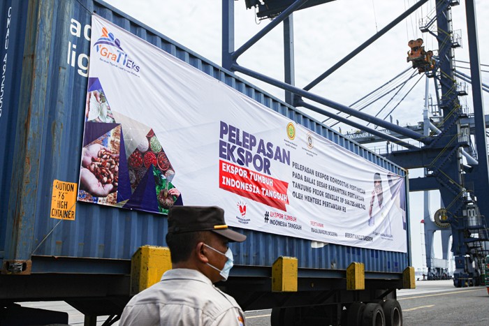 Menteri Pertanian Syahrul Yasin Limpo saat melepas ekspor komoditas pertanian di Jakarta International Container Terminal (JICT), Tanjung Priok.