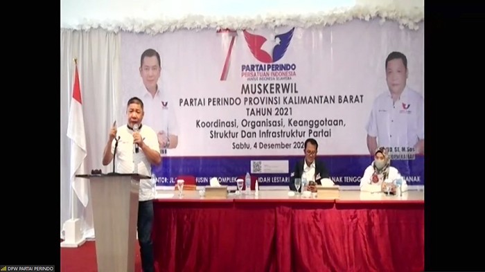 Musyawarah Kerja Wilayah (Muskerwil) DPW Partai Perindo se-Kalimantan Barat (Kalbar) secara virtual, Sabtu (4/12/2021).