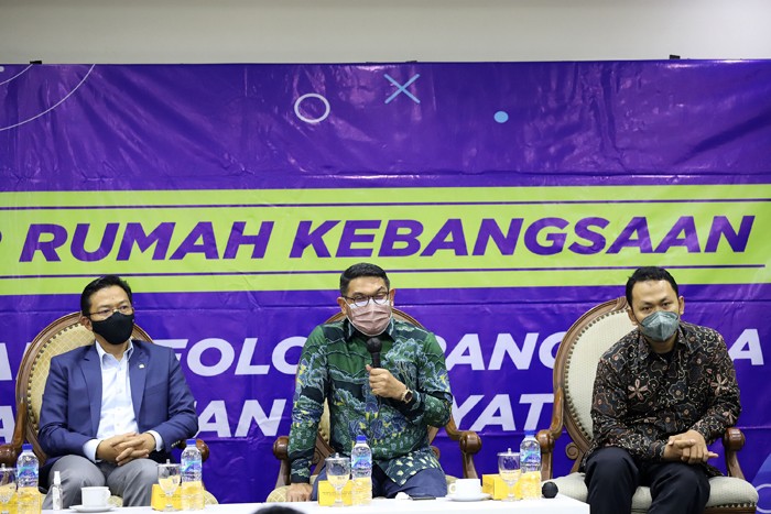 Diskusi Empat Pilar MPR di Media Center, Nusantara III, Kompleks Parlemen MPR/DPR-DPD, Senayan, Jakarta, Senin (6/12/2021).
