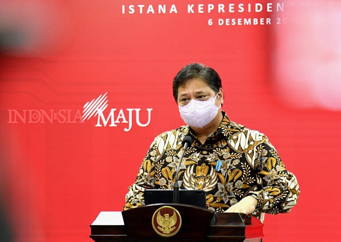 Menteri Koordinator Bidang Perekonomian Airlangga Hartarto memberikan keterangan pers di Kantor Presiden, Jakarta.