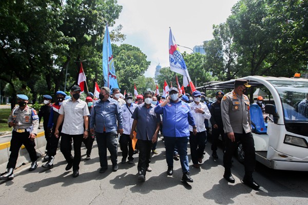 Perwakilan massa buruh diterima untuk Audiensi dengan Mahkamah Konstitusi (MK) di Jakarta Pusat, Rabu (8/12/2021).