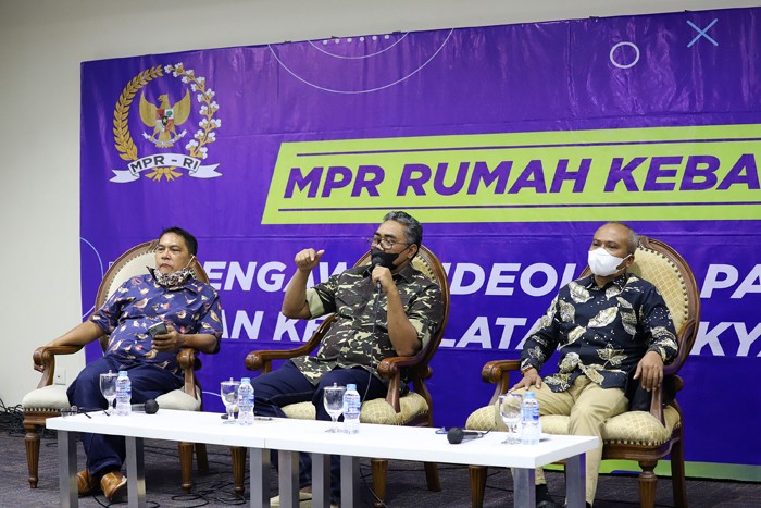 Diskusi Empat Pilar MPR di Medial Center, Nusantara II, Kompleks Parlemen MPR/DPR-DPD, Senayan, Jakarta, Rabu (8/12/2021).