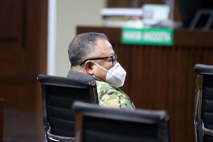 Terdakwa mantan Dirut PT Asabri 2012 - 2016 Mayjen Purn Adam Rachmat Damiri membacakan nota pembelaan saat sidang di Pengadilan Tipikor.