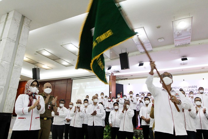Pengukuhan Kepengurusan Kadin Jakarta Timur masa bakti 2021-2026 di kantor Walikota Jakarta Timur, Selasa (14/12/2021).