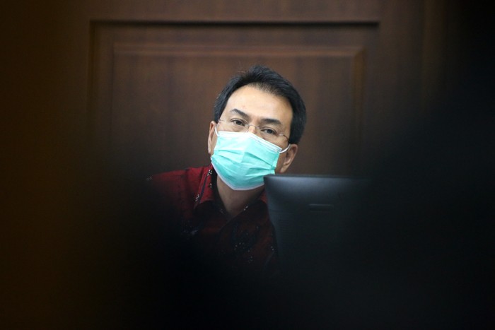 Terdakwa Mantan Wakil ketua DPR RI Azis Syamsuddin menjalani sidang di pengadilan Tipikor, Jakarta, Senin (20/12/2021).