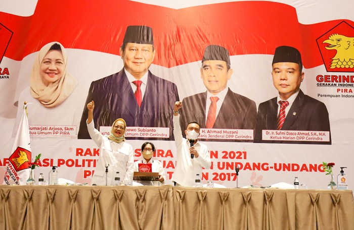 Rakernas Perempuan Indonesia Raya (PIRA) sayap partai perempuan Partai Gerindra di Jakarta, Rabu (22/12/2021).
