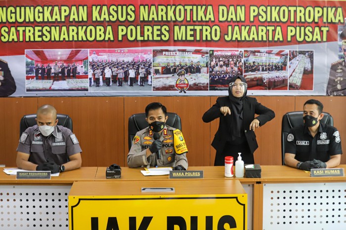 Rilis kasus Narkotika dan Psikotropika di Polres Metro Jakarta Pusat, Jumat (31/12/2021).