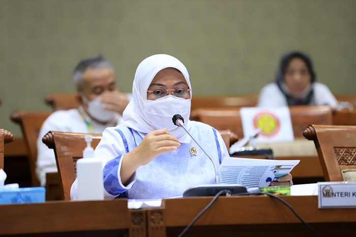 Menaker saat Rapat Kerja dengan Komisi IX DPR RI di Gedung Nusantara I Lantai I DPR RI, Jakarta, Senin (24/1/2022).
