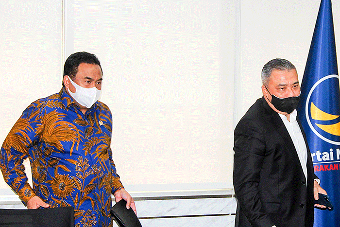 Jumpa pers terkait pergantian ketua Fraksi Nasdem di Jakarta, Senin (7/2/2022).
