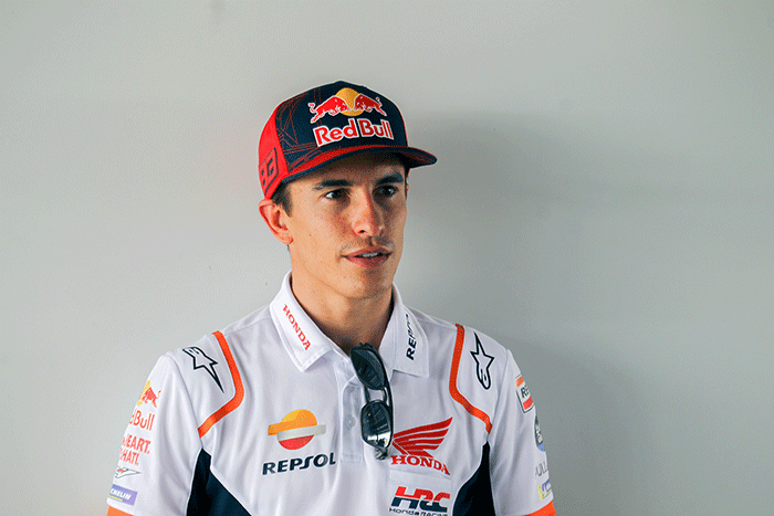 Potret Marc Marquez usai interview bersama tim Repsol Honda di Sirkuit Mandalika, Lombok Tengah, NTB, Kamis (10/2/2022).