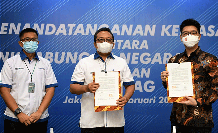 Perjanjian Kerja sama tentang Integrasi Layanan Sistem Informasi dengan Platform Arsitag pada Ekosistem Digital Bank BTN di Jakarta, Rabu (16/2/2022).
