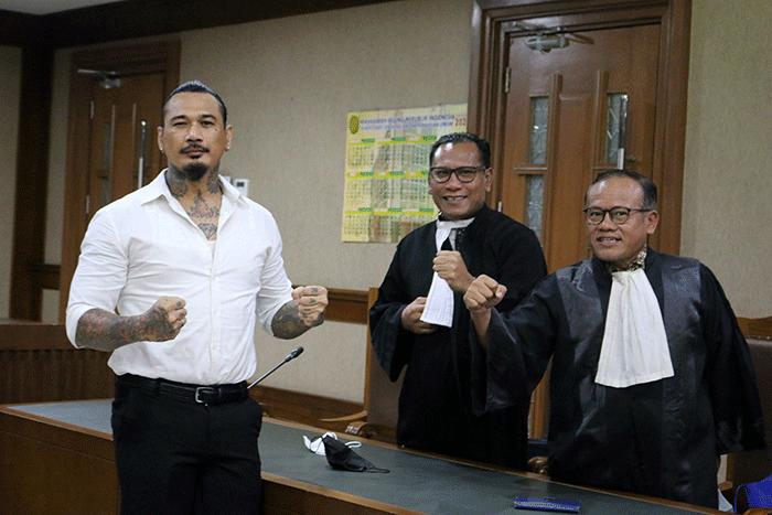 Terdakwa Musisi I Gede Aryatisna alias Jerinx SID menjalani sidang di Pengadilan Negeri Jakarta Pusat, Kamis (24/2/2022).