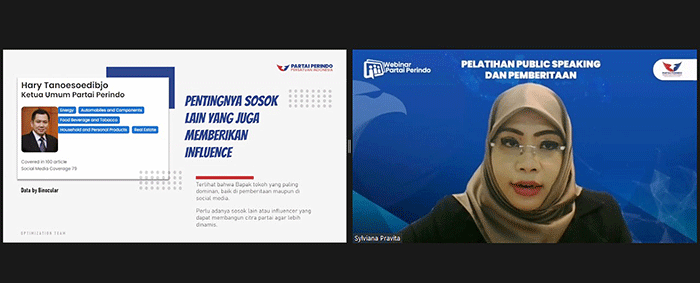 Pelatihan Public Speaking dan Pemberitaan Partai Perindo yang diselenggarakan secara Virtual, Jumat (25/2/2022).