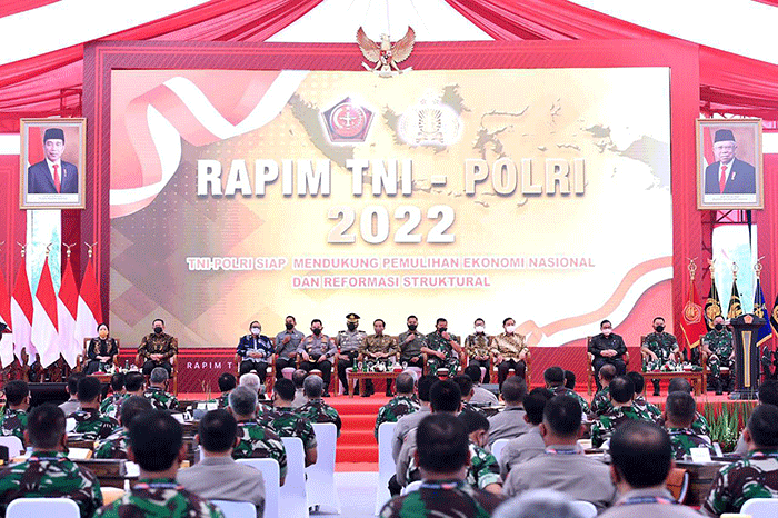 Kasau Marsekal TNI Fadjar Prasetyo, mengikuti Rapat Pimpinan (Rapim) TNI-Polri 2022 yang dilaksanakan di Mabes TNI, Cilangkap, Jakarta, Selasa (1/3/2022).