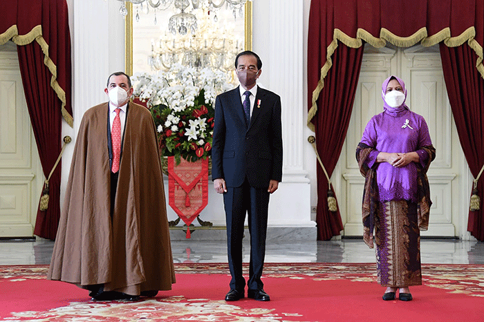 Presiden Joko Widodo didampingi Ibu Iriana Joko Widodo menerima surat kepercayaan dari enam duta besar luar biasa dan berkuasa penuh negara-negara sahabat.