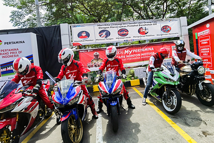 Talkshow ‘Kejar Selfie MotoGP' di SPBU Pertamina 31.128.02 MT Haryono, Jakarta Selatan, Minggu (13/3/2022).