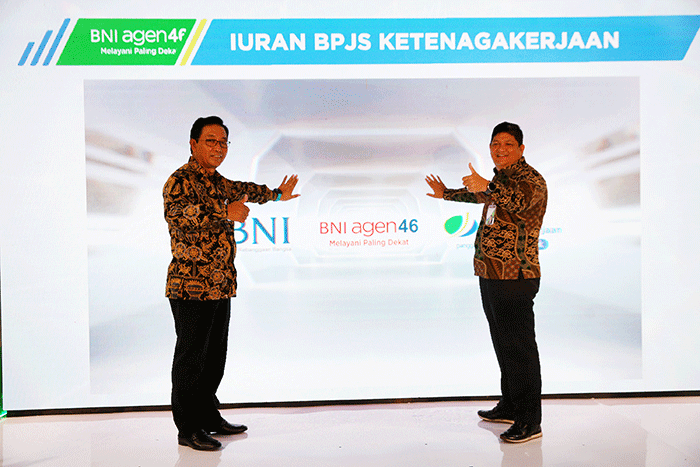 Launching kerja sama pendaftaran dan pembayaran iuran BPJS Ketenagakerjaan melalui BNI Agen46 di Jakarta, Rabu (23/3/2022).