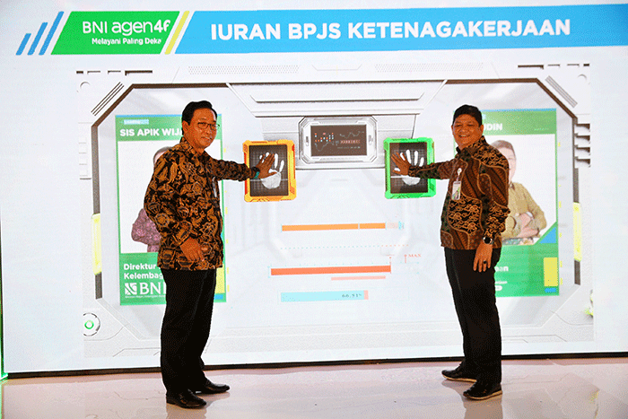 Launching kerja sama pendaftaran dan pembayaran iuran BPJS Ketenagakerjaan melalui BNI Agen46 di Jakarta, Rabu (23/3/2022).