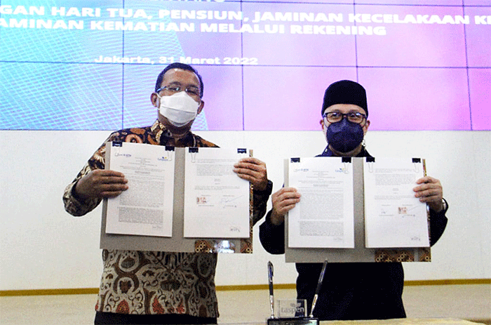 Perjanjian Kerjasama (PKS) perihal Pembayaran Tabungan Hari Tua, Pensiun, Jaminan Kecelakaan Kerja, dan Jaminan Kematian Melalui Rekening di Jakarta.