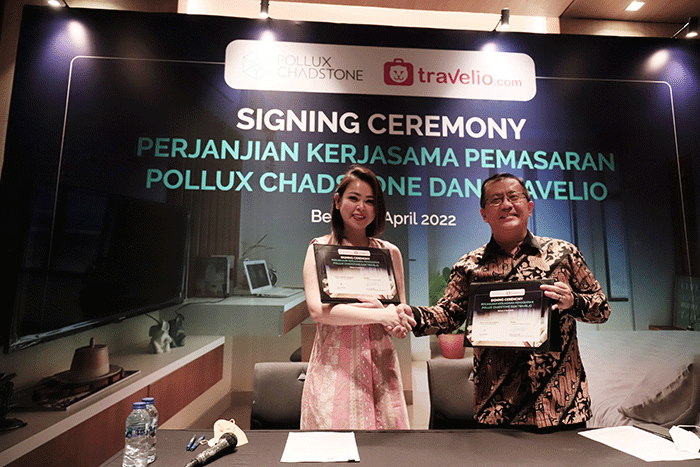 Penandatanganan Perjanjian Kerjasama Jasa Pemasaran Penyewaan Apartemen di Louis Kienne Hotel Chadstone, Cikarang, Jawa Barat, Rabu (6/4/2022).
