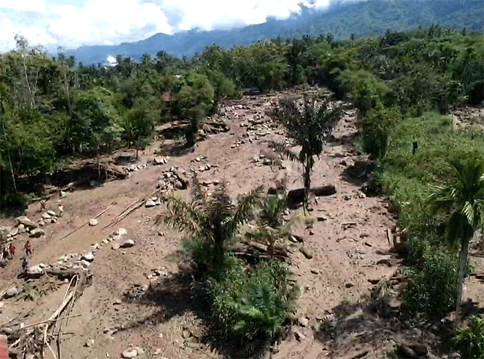 Foto udara kondisi terkini pascabanjir di Kabupaten Aceh Tenggara, Provinsi Aceh, Jumat (15/4/2022).