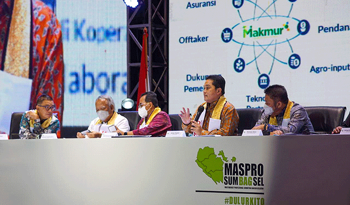 Tokoh Sumbagsel yang juga Menteri Badan Usaha Milik Negara Erick Thohir menghadiri seminar Masyarakat Profesional Sumatera Bagian Selatan (Maspro) Jilid II.