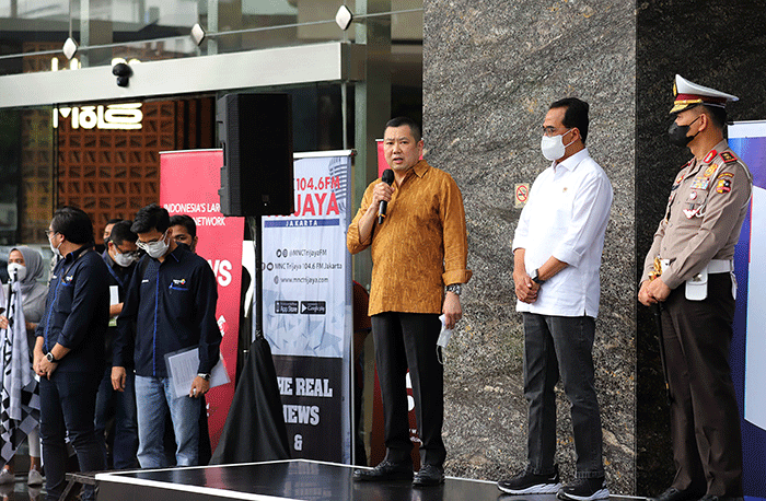 Pelepasan tim liputan MNC Media arus mudik dan arus balik Lebaran 2022 di iNews Tower, Jakarta, Kamis (21/4/2022).